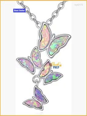 Sterling Silver Opal Butterfly Pendant Necklace Dainty Jewelry Gift